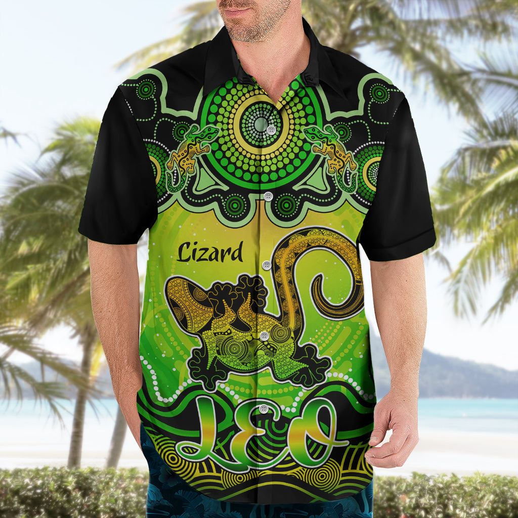 Personalised Australia Leo Lizard Zodiac Hawaiian Shirt Auz Astrology Aboriginal - Green - Vibe Hoodie Shop