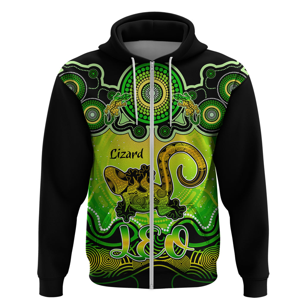 Personalised Australia Leo Lizard Zodiac Hoodie Auz Astrology Aboriginal - Green LT9 - Vibe Hoodie Shop