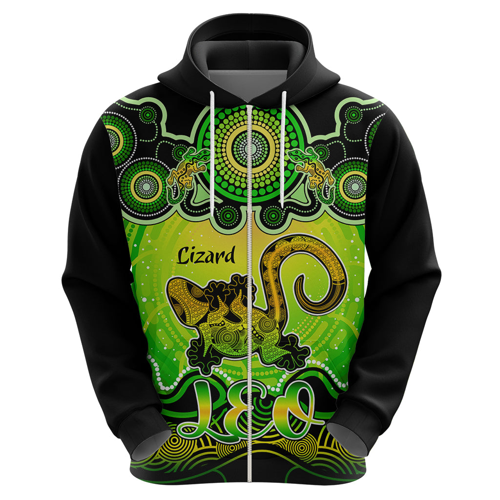 Personalised Australia Leo Lizard Zodiac Hoodie Auz Astrology Aboriginal - Green LT9 - Vibe Hoodie Shop