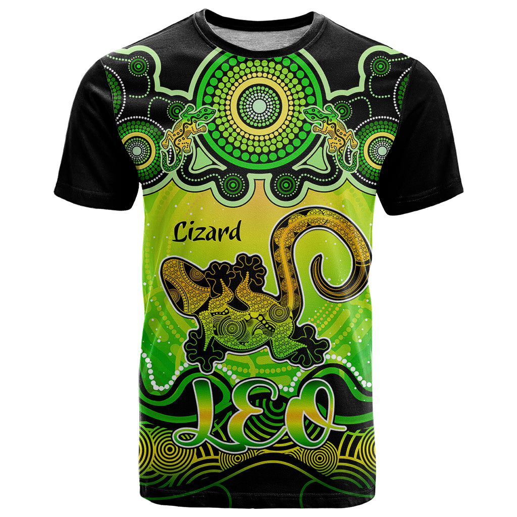 Personalised Australia Leo Lizard Zodiac T Shirt Auz Astrology Aboriginal - Green LT9 - Vibe Hoodie Shop