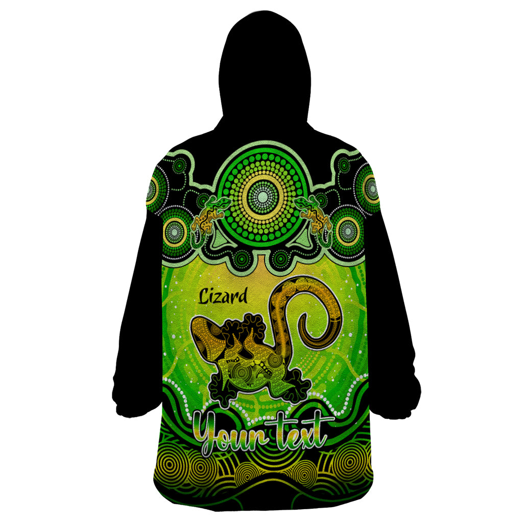 Personalised Australia Leo Lizard Zodiac Wearable Blanket Hoodie Auz Astrology Aboriginal - Green - Vibe Hoodie Shop