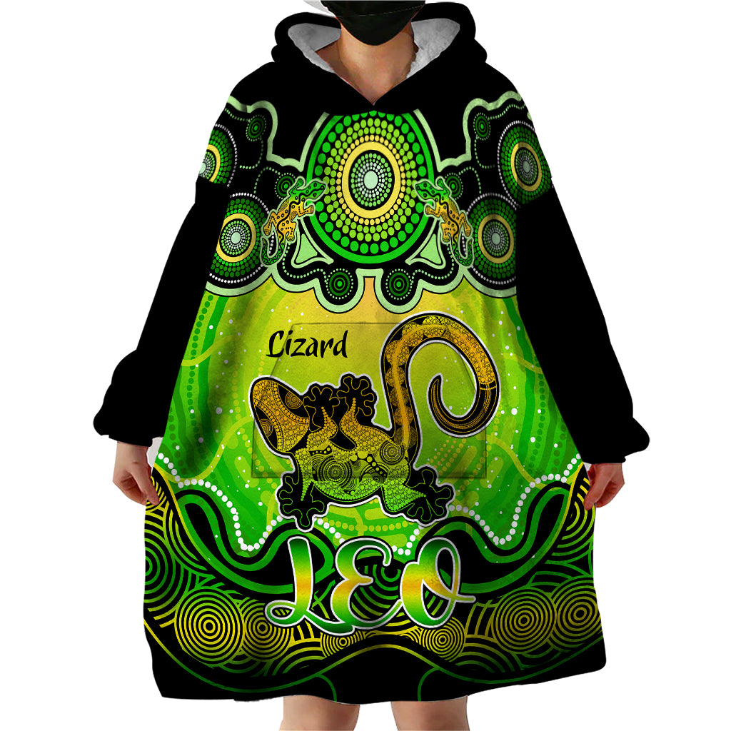 Personalised Australia Leo Lizard Zodiac Wearable Blanket Hoodie Auz Astrology Aboriginal - Green - Vibe Hoodie Shop