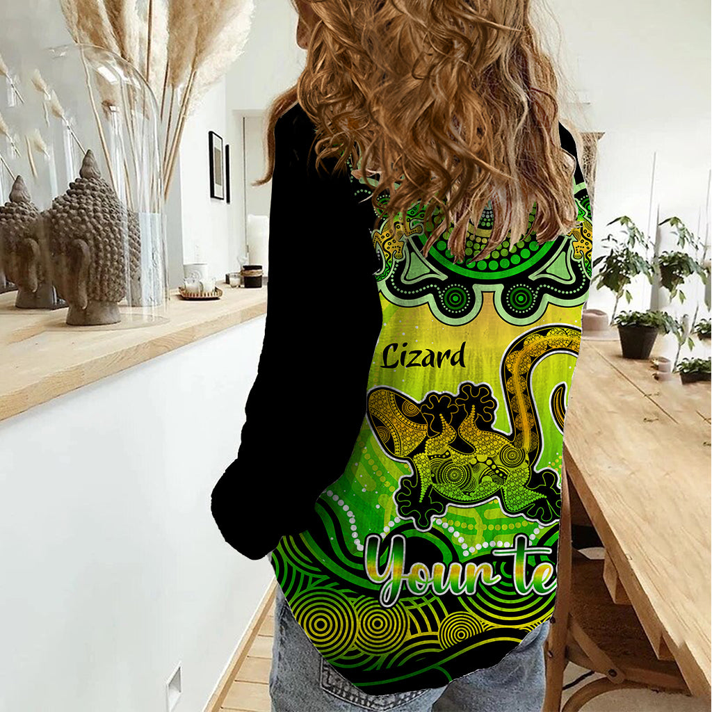Personalised Australia Leo Lizard Zodiac Women Casual Shirt Auz Astrology Aboriginal - Green - Vibe Hoodie Shop