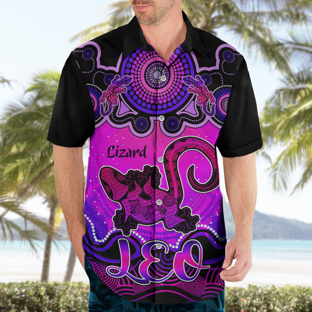 Personalised Australia Leo Lizard Zodiac Hawaiian Shirt Auz Astrology Aboriginal - Magenta - Vibe Hoodie Shop