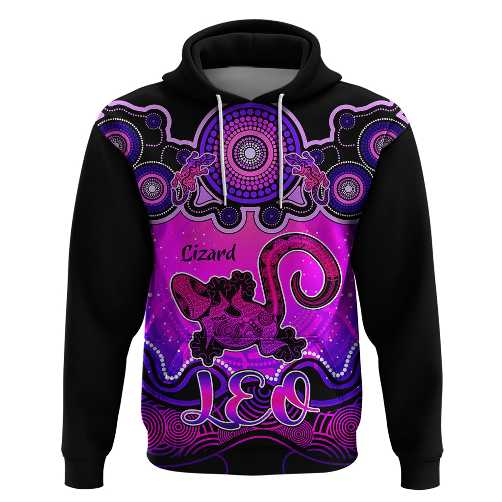 Personalised Australia Leo Lizard Zodiac Hoodie Auz Astrology Aboriginal - Magenta LT9 - Vibe Hoodie Shop