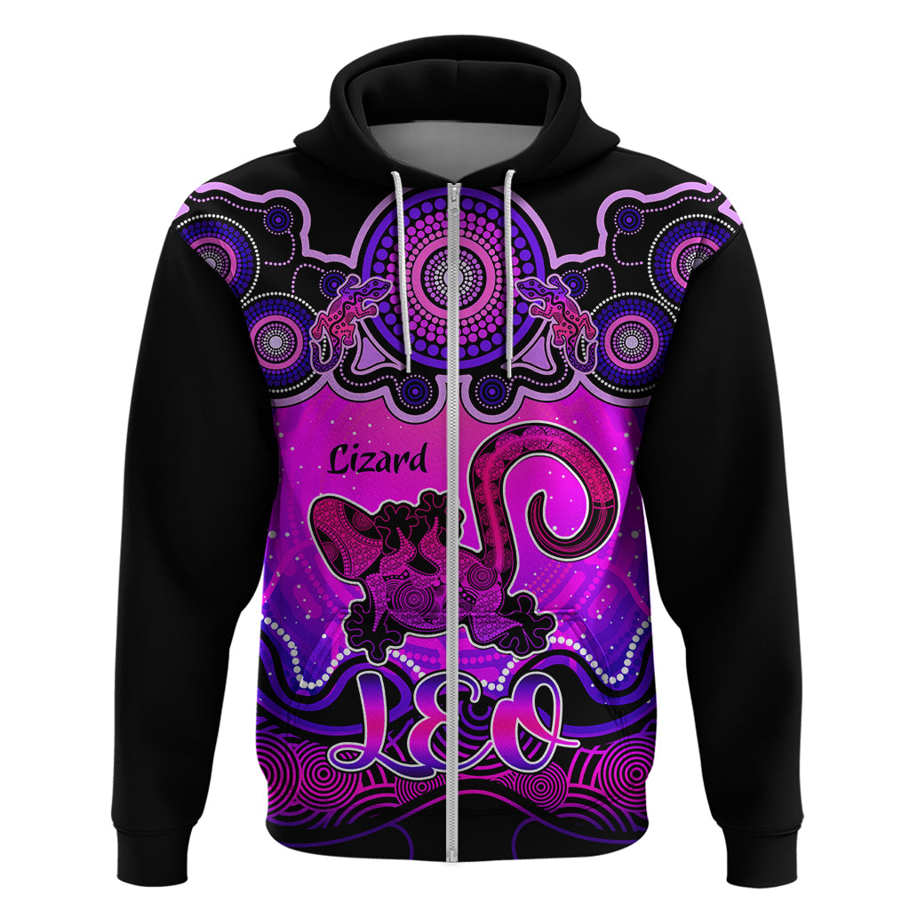 Personalised Australia Leo Lizard Zodiac Hoodie Auz Astrology Aboriginal - Magenta LT9 - Vibe Hoodie Shop