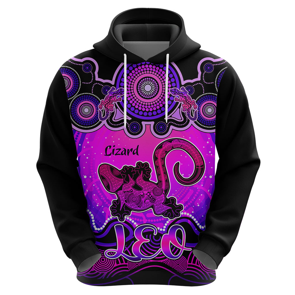 Personalised Australia Leo Lizard Zodiac Hoodie Auz Astrology Aboriginal - Magenta LT9 - Vibe Hoodie Shop