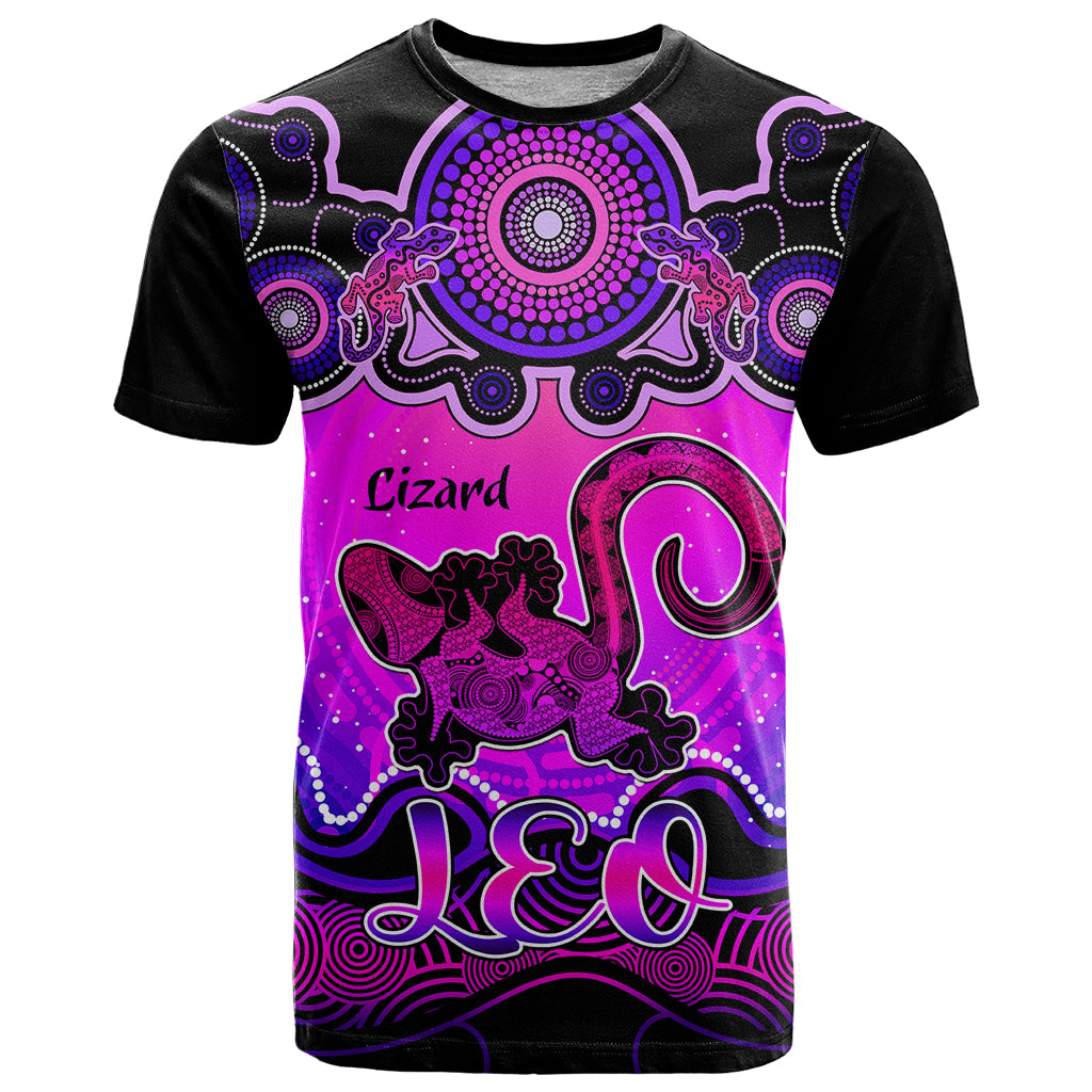 Personalised Australia Leo Lizard Zodiac T Shirt Auz Astrology Aboriginal - Magenta LT9 - Vibe Hoodie Shop