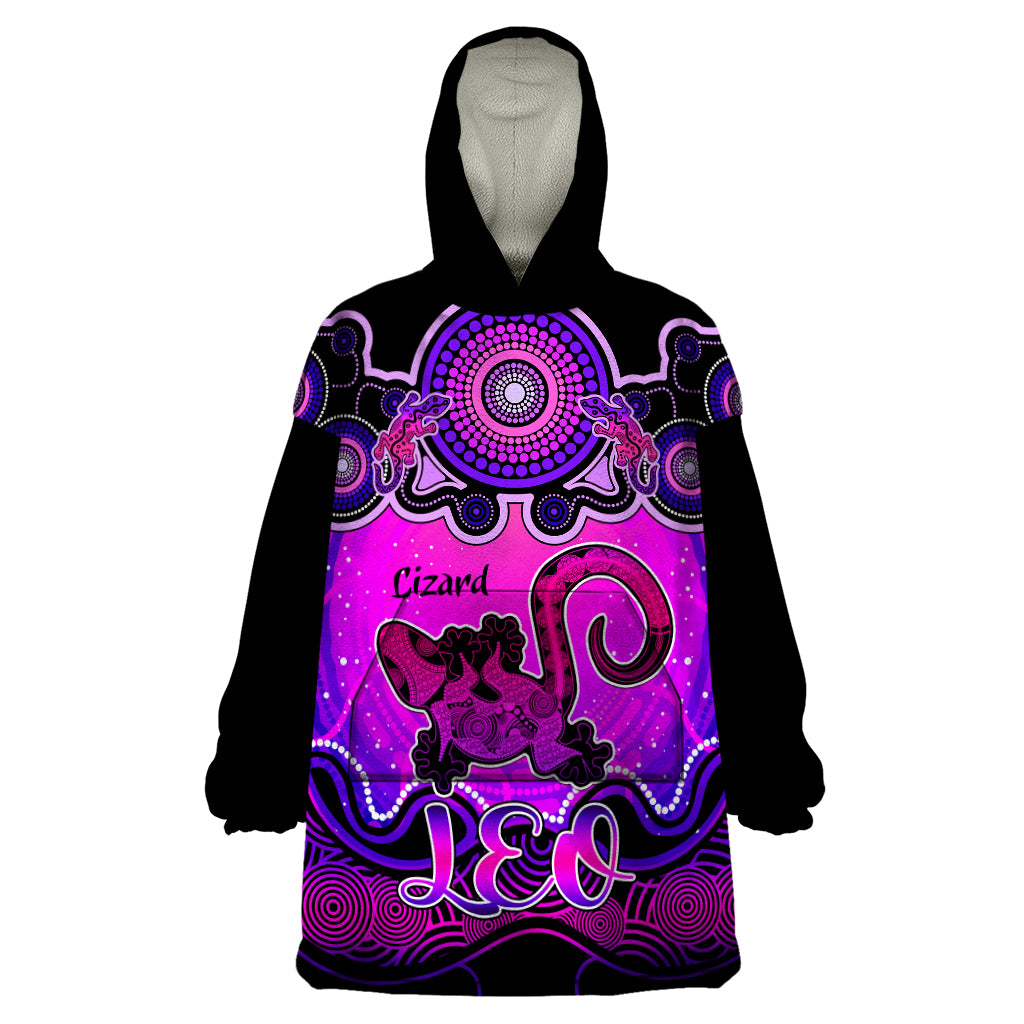 Personalised Australia Leo Lizard Zodiac Wearable Blanket Hoodie Auz Astrology Aboriginal - Magenta - Vibe Hoodie Shop