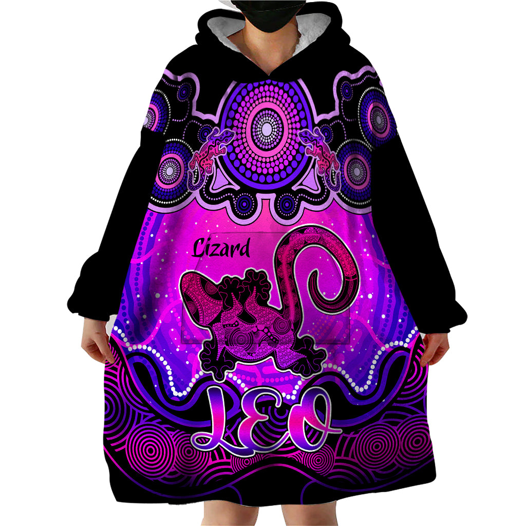 Personalised Australia Leo Lizard Zodiac Wearable Blanket Hoodie Auz Astrology Aboriginal - Magenta - Vibe Hoodie Shop