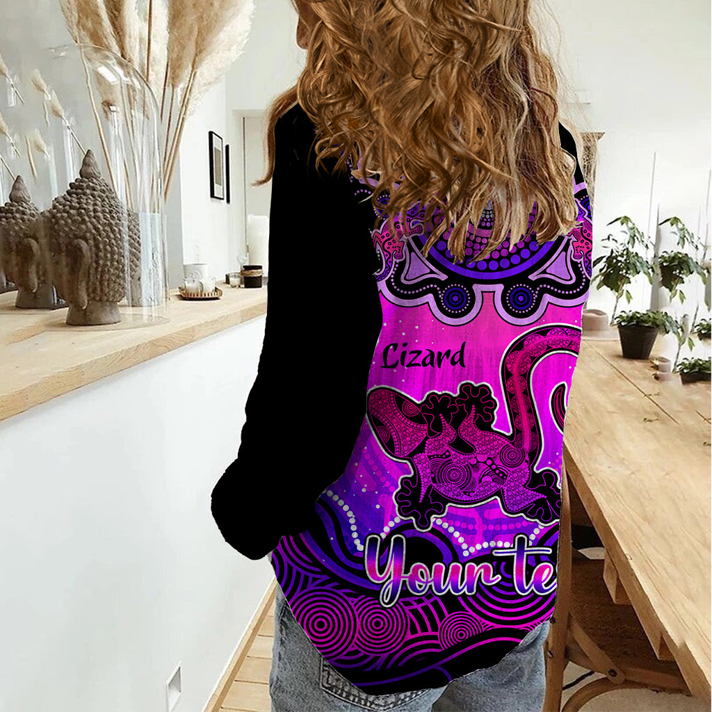 Personalised Australia Leo Lizard Zodiac Women Casual Shirt Auz Astrology Aboriginal - Magenta - Vibe Hoodie Shop