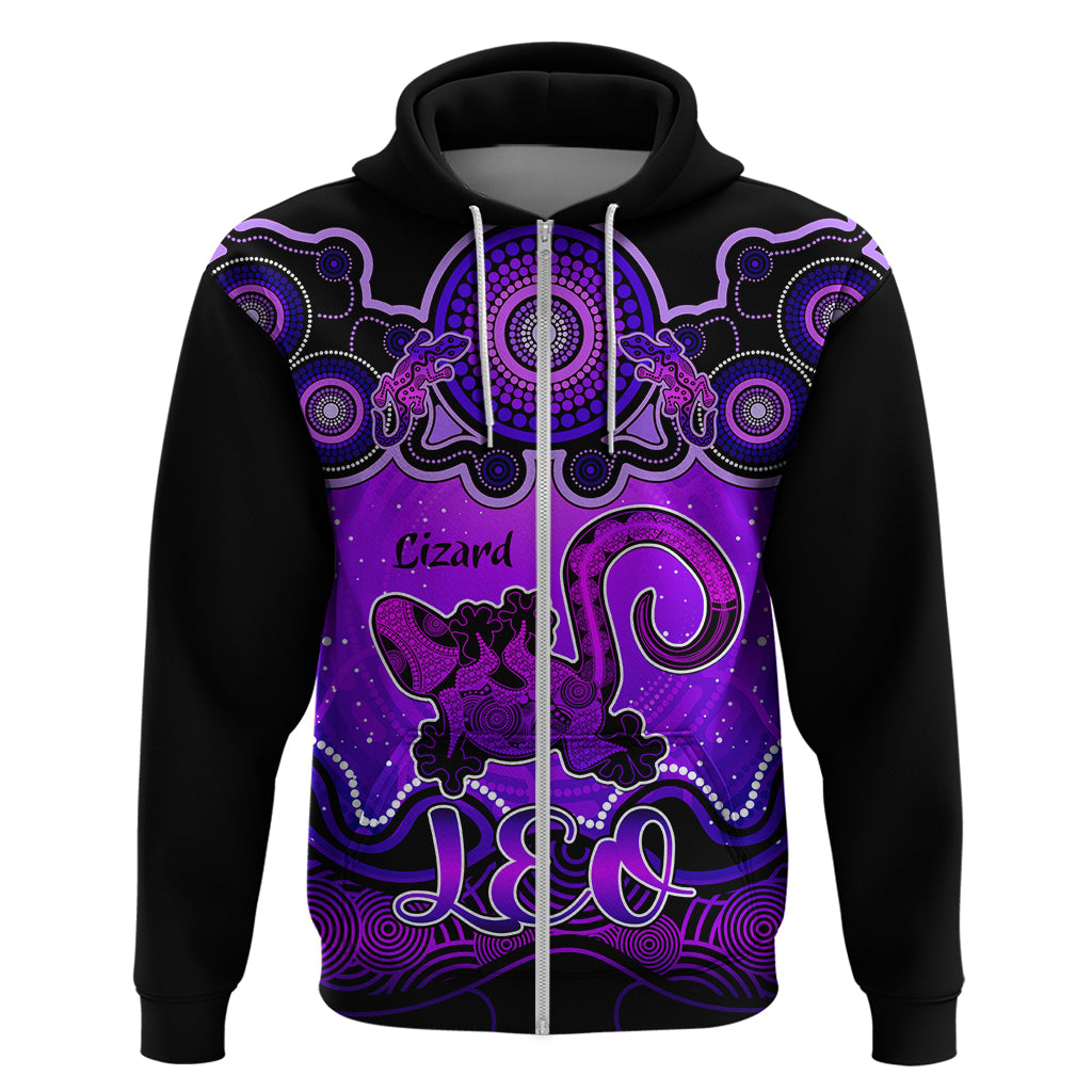 Personalised Australia Leo Lizard Zodiac Hoodie Auz Astrology Aboriginal - Purple LT9 - Vibe Hoodie Shop