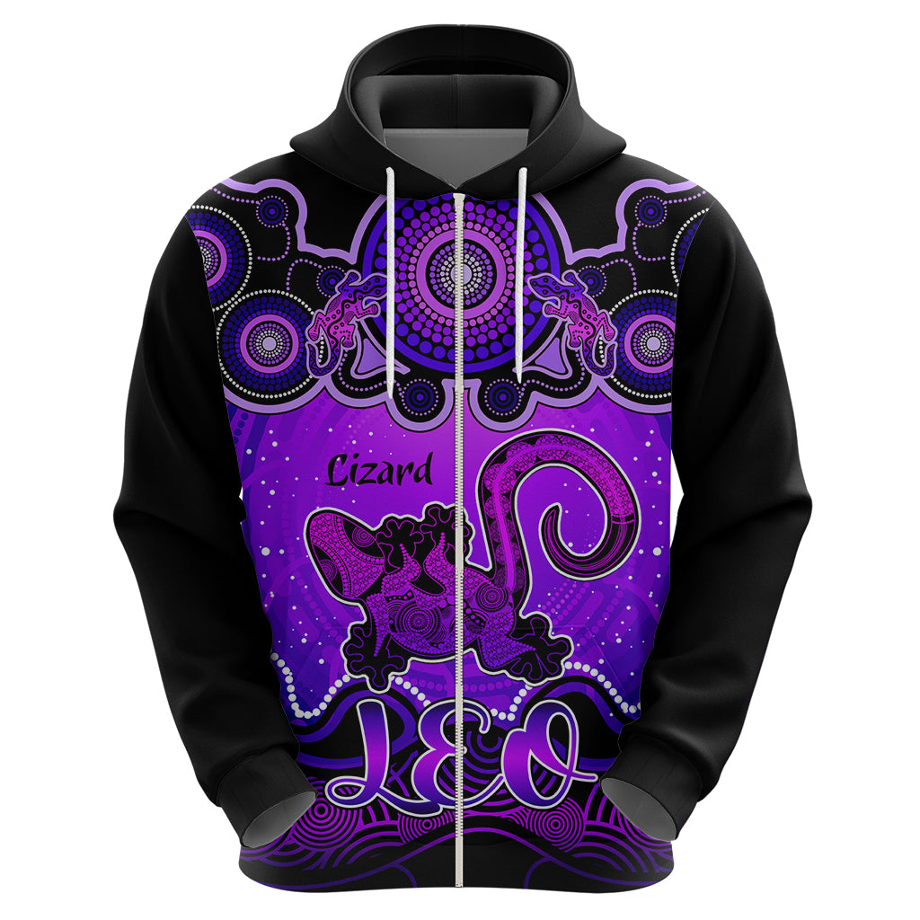 Personalised Australia Leo Lizard Zodiac Hoodie Auz Astrology Aboriginal - Purple LT9 - Vibe Hoodie Shop