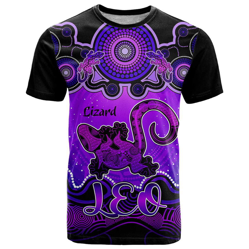 Personalised Australia Leo Lizard Zodiac T Shirt Auz Astrology Aboriginal - Purple LT9 - Vibe Hoodie Shop