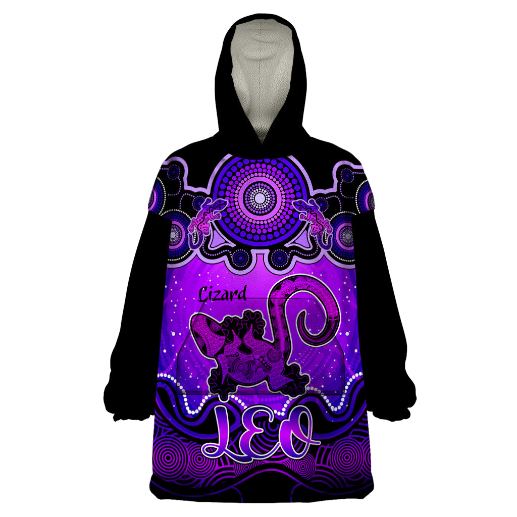 Personalised Australia Leo Lizard Zodiac Wearable Blanket Hoodie Auz Astrology Aboriginal - Purple - Vibe Hoodie Shop