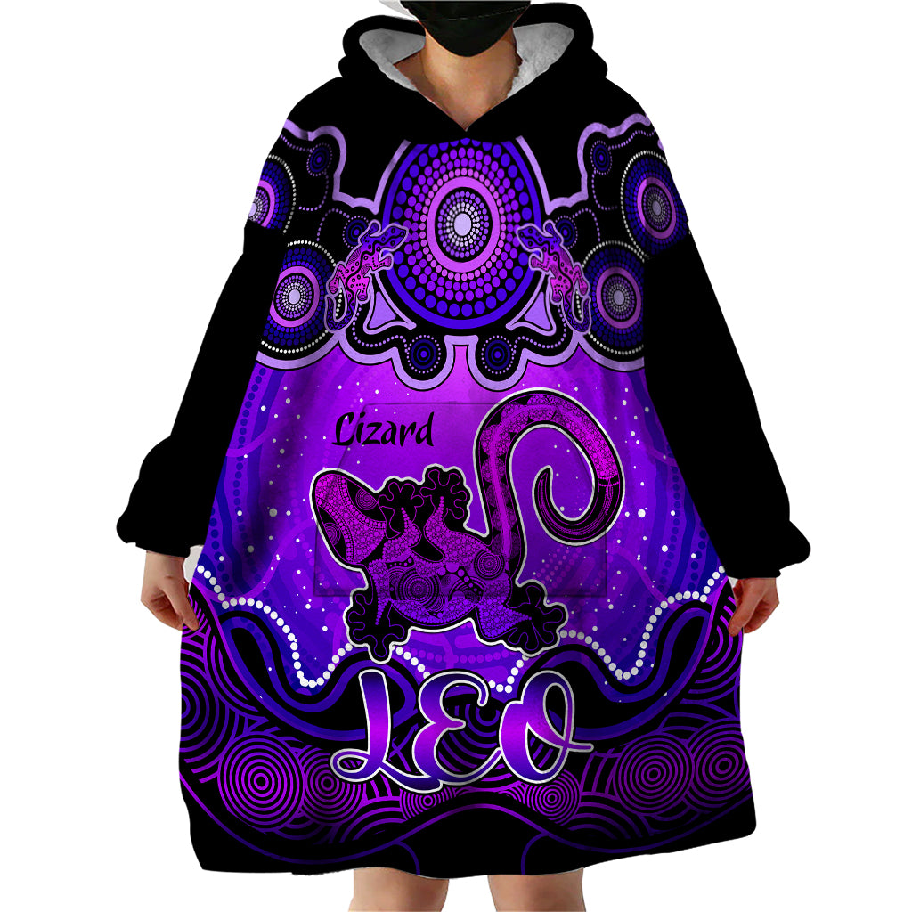 Personalised Australia Leo Lizard Zodiac Wearable Blanket Hoodie Auz Astrology Aboriginal - Purple - Vibe Hoodie Shop