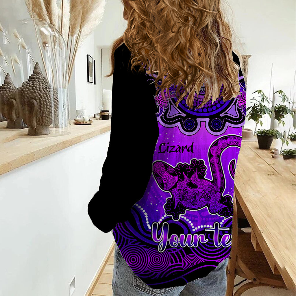 Personalised Australia Leo Lizard Zodiac Women Casual Shirt Auz Astrology Aboriginal - Purple - Vibe Hoodie Shop