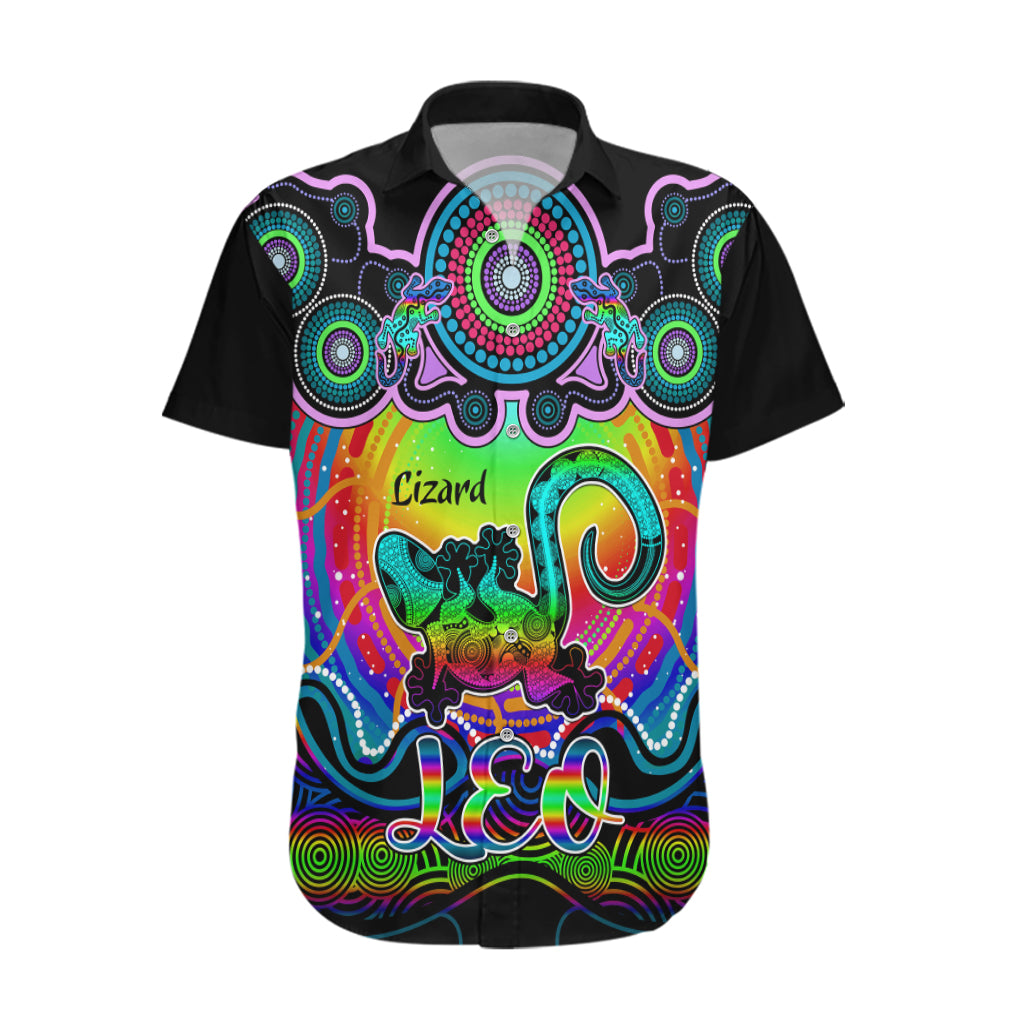 Personalised Australia Leo Lizard Zodiac Hawaiian Shirt Auz Astrology Aboriginal - Rainbow - Vibe Hoodie Shop