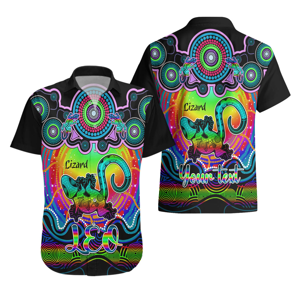 Personalised Australia Leo Lizard Zodiac Hawaiian Shirt Auz Astrology Aboriginal - Rainbow - Vibe Hoodie Shop