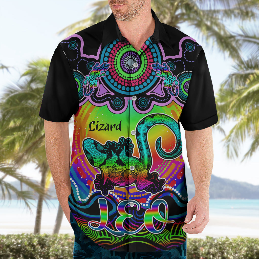 Personalised Australia Leo Lizard Zodiac Hawaiian Shirt Auz Astrology Aboriginal - Rainbow - Vibe Hoodie Shop