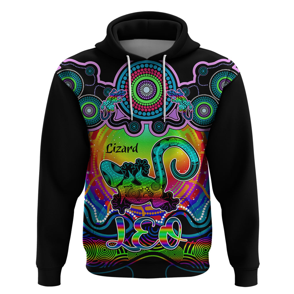 Personalised Australia Leo Lizard Zodiac Hoodie Auz Astrology Aboriginal - Rainbow LT9 - Vibe Hoodie Shop