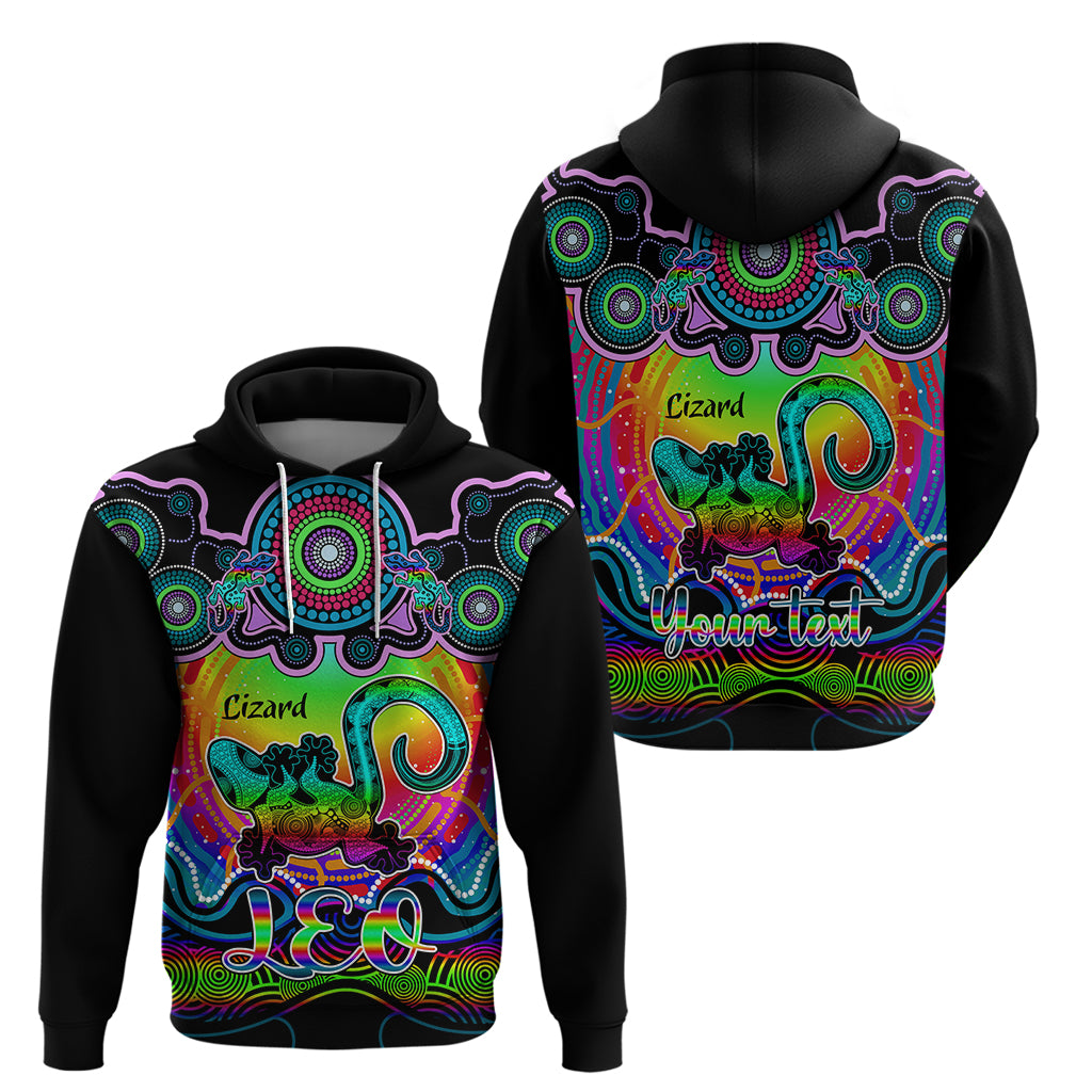 Personalised Australia Leo Lizard Zodiac Hoodie Auz Astrology Aboriginal - Rainbow LT9 - Vibe Hoodie Shop
