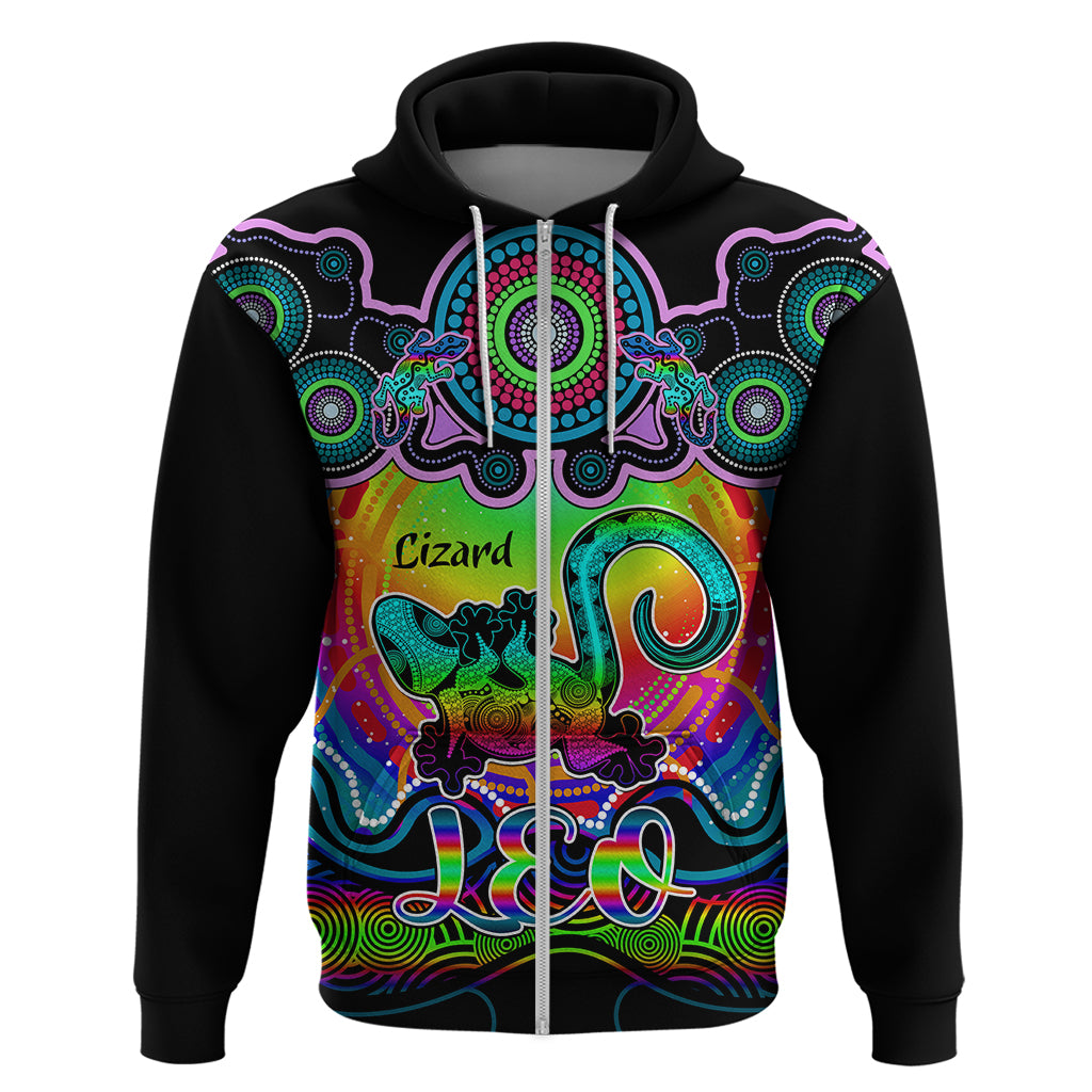 Personalised Australia Leo Lizard Zodiac Hoodie Auz Astrology Aboriginal - Rainbow LT9 - Vibe Hoodie Shop