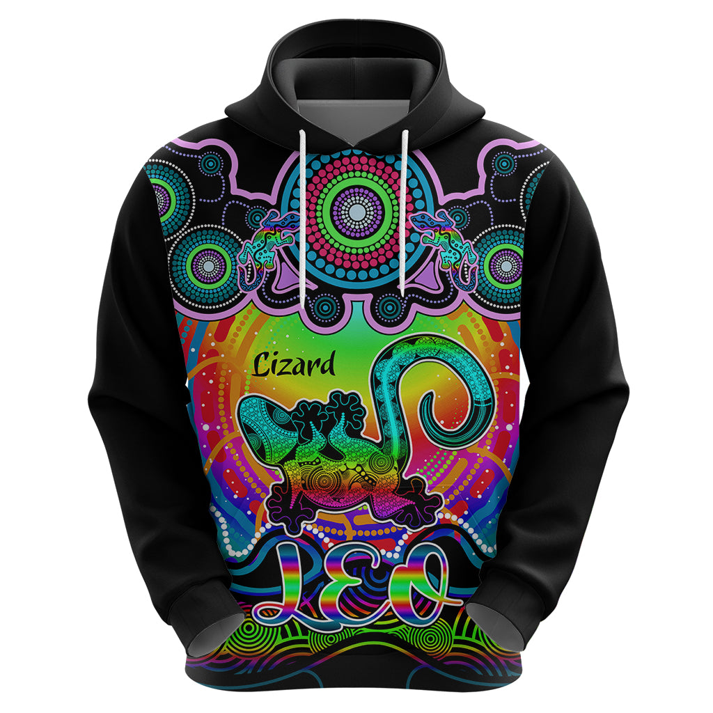 Personalised Australia Leo Lizard Zodiac Hoodie Auz Astrology Aboriginal - Rainbow LT9 - Vibe Hoodie Shop