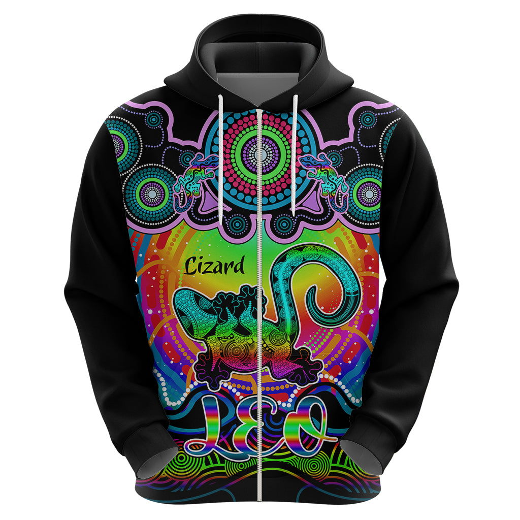 Personalised Australia Leo Lizard Zodiac Hoodie Auz Astrology Aboriginal - Rainbow LT9 - Vibe Hoodie Shop