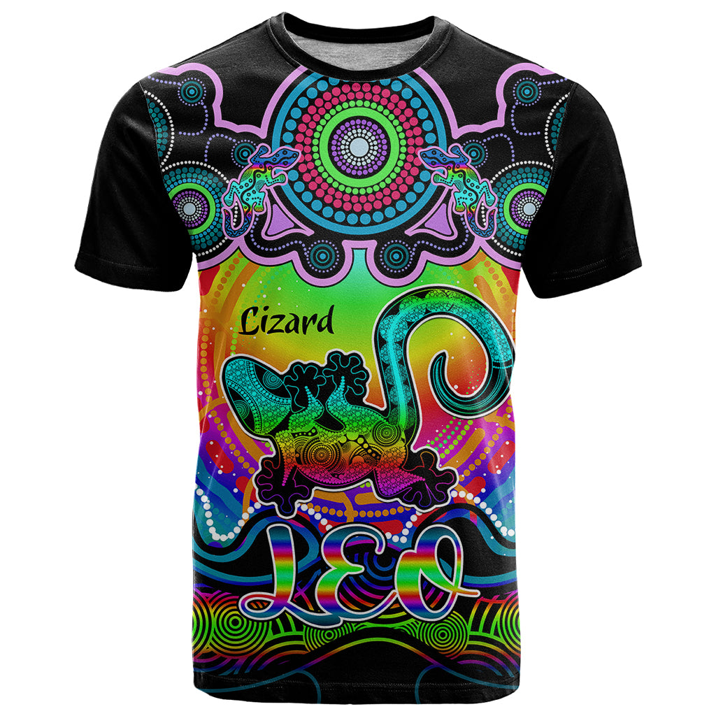 Personalised Australia Leo Lizard Zodiac T Shirt Auz Astrology Aboriginal - Rainbow LT9 - Vibe Hoodie Shop