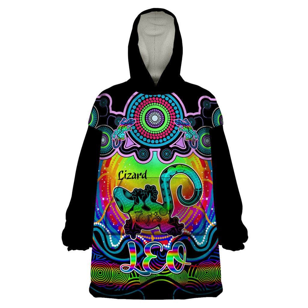 Personalised Australia Leo Lizard Zodiac Wearable Blanket Hoodie Auz Astrology Aboriginal - Rainbow - Vibe Hoodie Shop