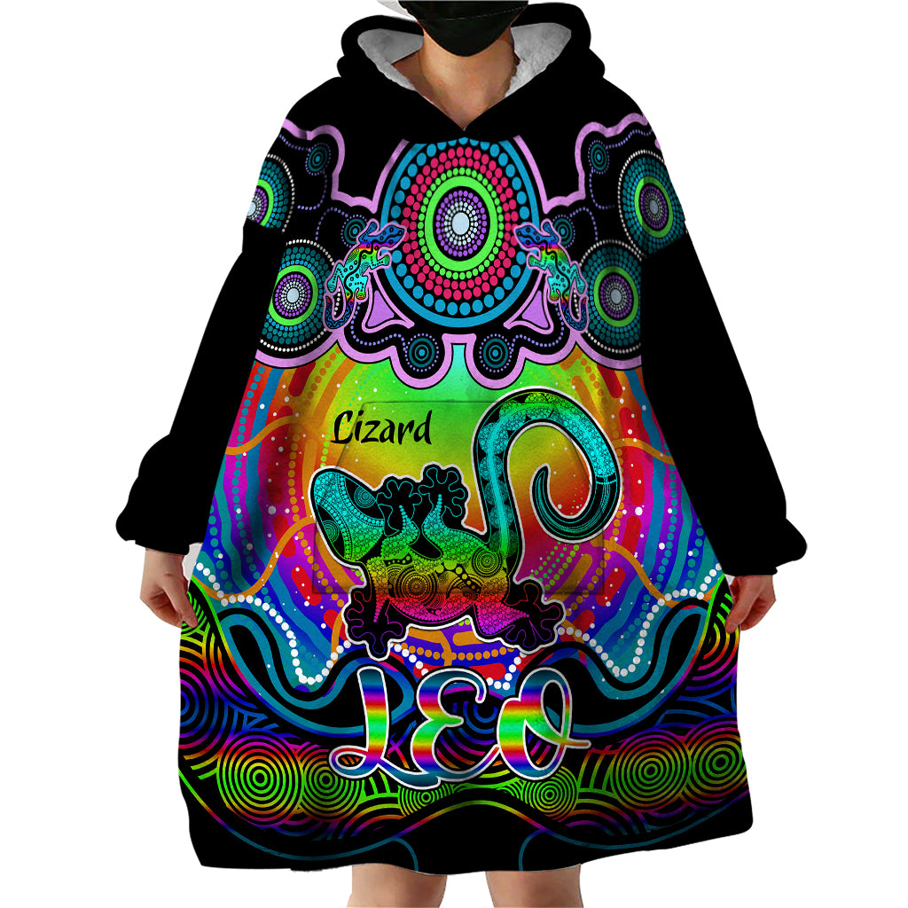 Personalised Australia Leo Lizard Zodiac Wearable Blanket Hoodie Auz Astrology Aboriginal - Rainbow - Vibe Hoodie Shop