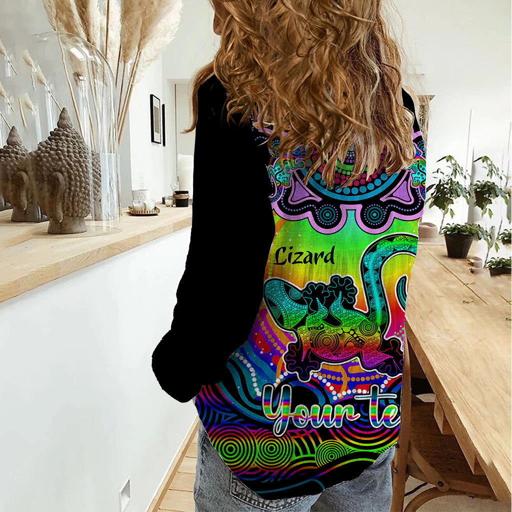 Personalised Australia Leo Lizard Zodiac Women Casual Shirt Auz Astrology Aboriginal - Rainbow - Vibe Hoodie Shop