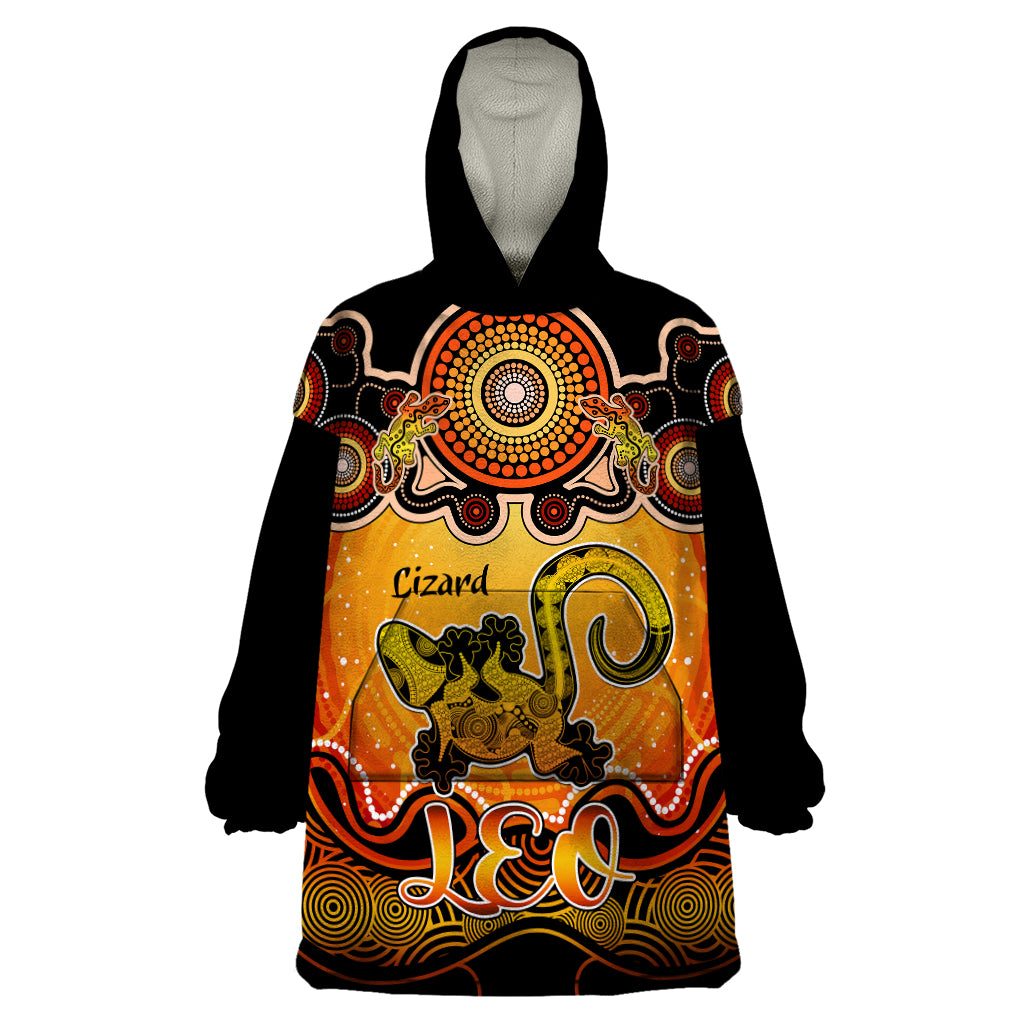 Personalised Australia Leo Lizard Zodiac Wearable Blanket Hoodie Auz Astrology Aboriginal - Red - Vibe Hoodie Shop