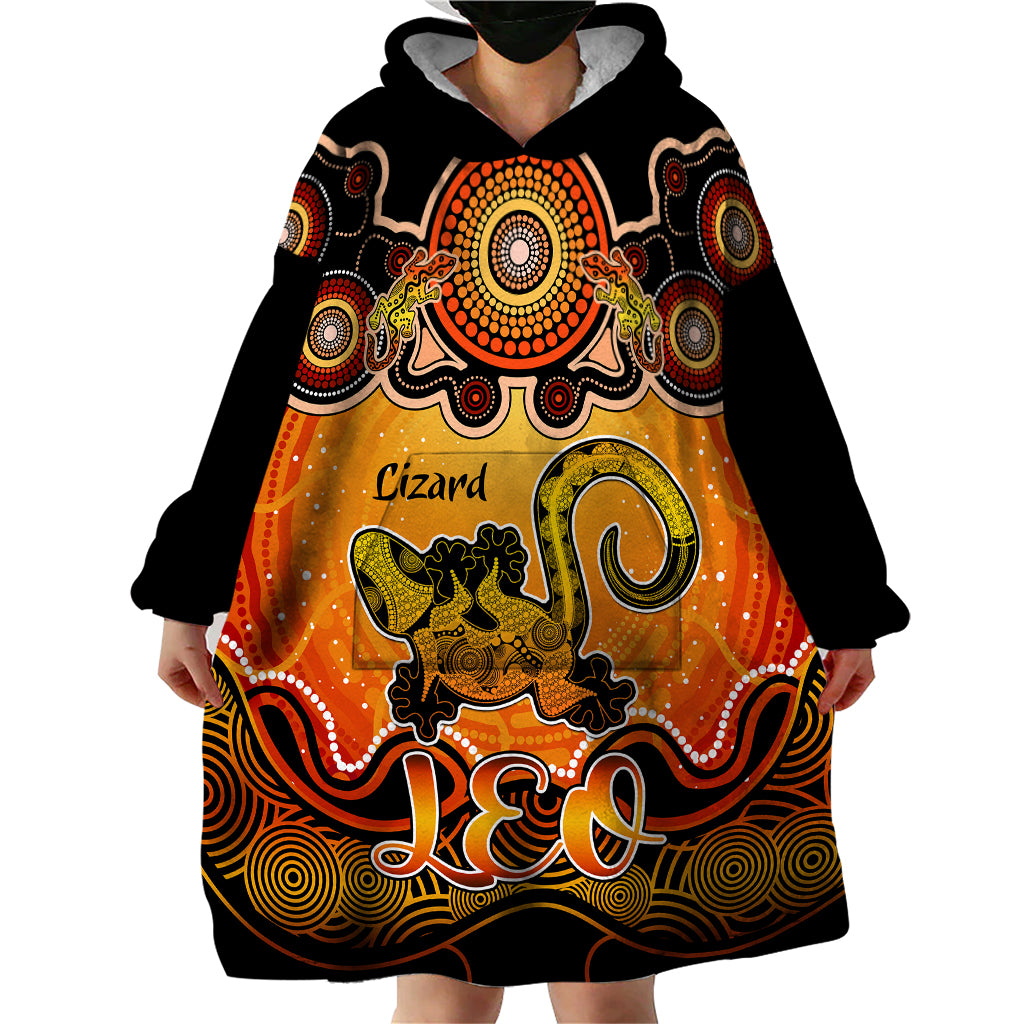 Personalised Australia Leo Lizard Zodiac Wearable Blanket Hoodie Auz Astrology Aboriginal - Red - Vibe Hoodie Shop