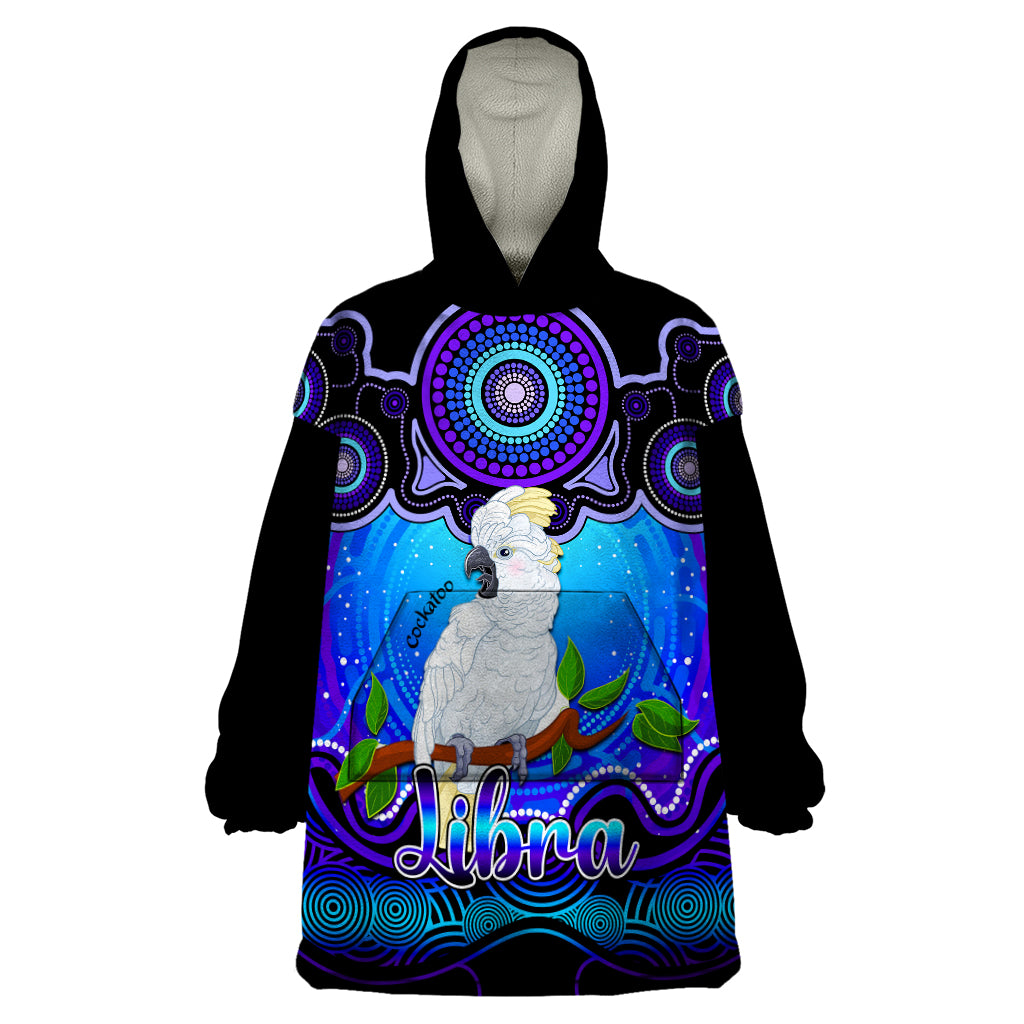 Personalised Australia Libra Cockatoo Zodiac Wearable Blanket Hoodie Auz Astrology Aboriginal - Blue - Vibe Hoodie Shop