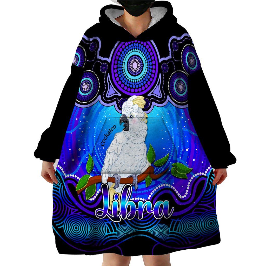 Personalised Australia Libra Cockatoo Zodiac Wearable Blanket Hoodie Auz Astrology Aboriginal - Blue - Vibe Hoodie Shop