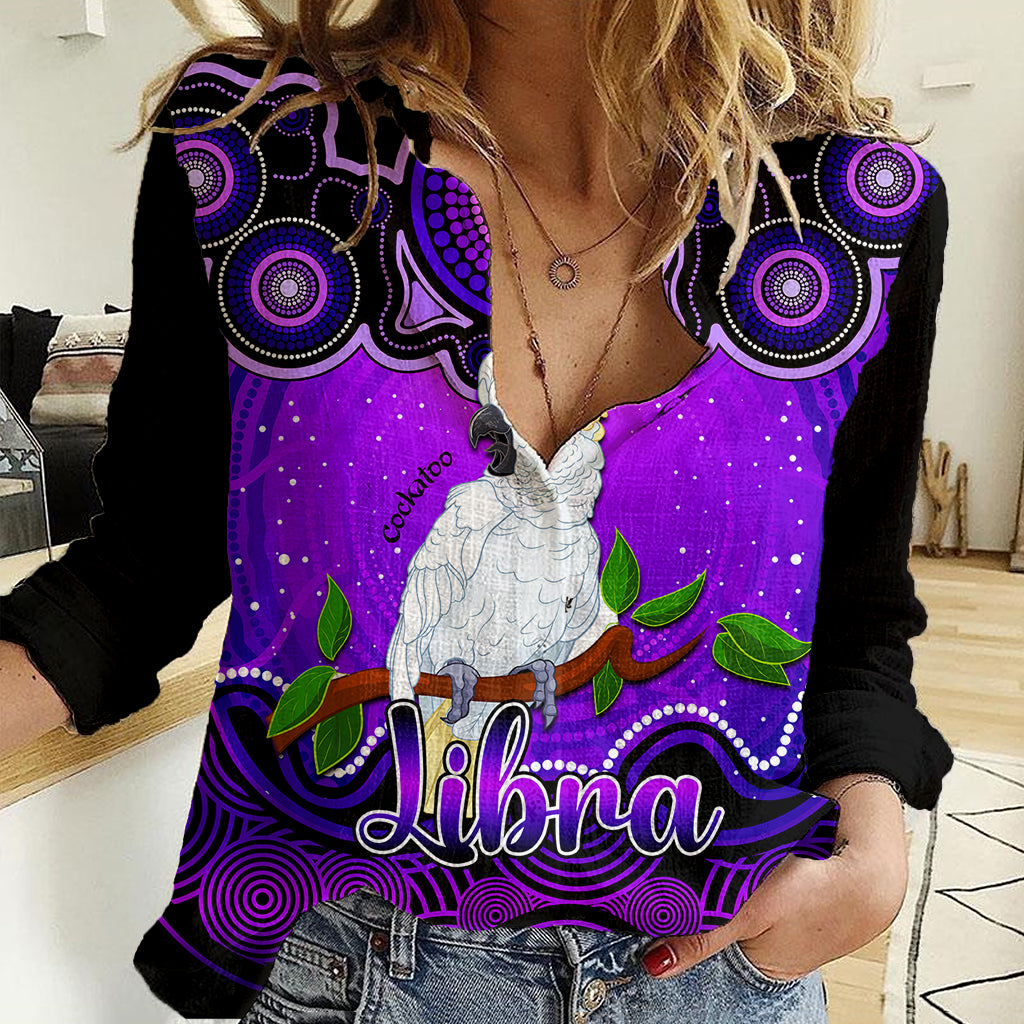 Personalised Australia Libra Cockatoo Zodiac Women Casual Shirt Auz Astrology Aboriginal - Purple - Vibe Hoodie Shop