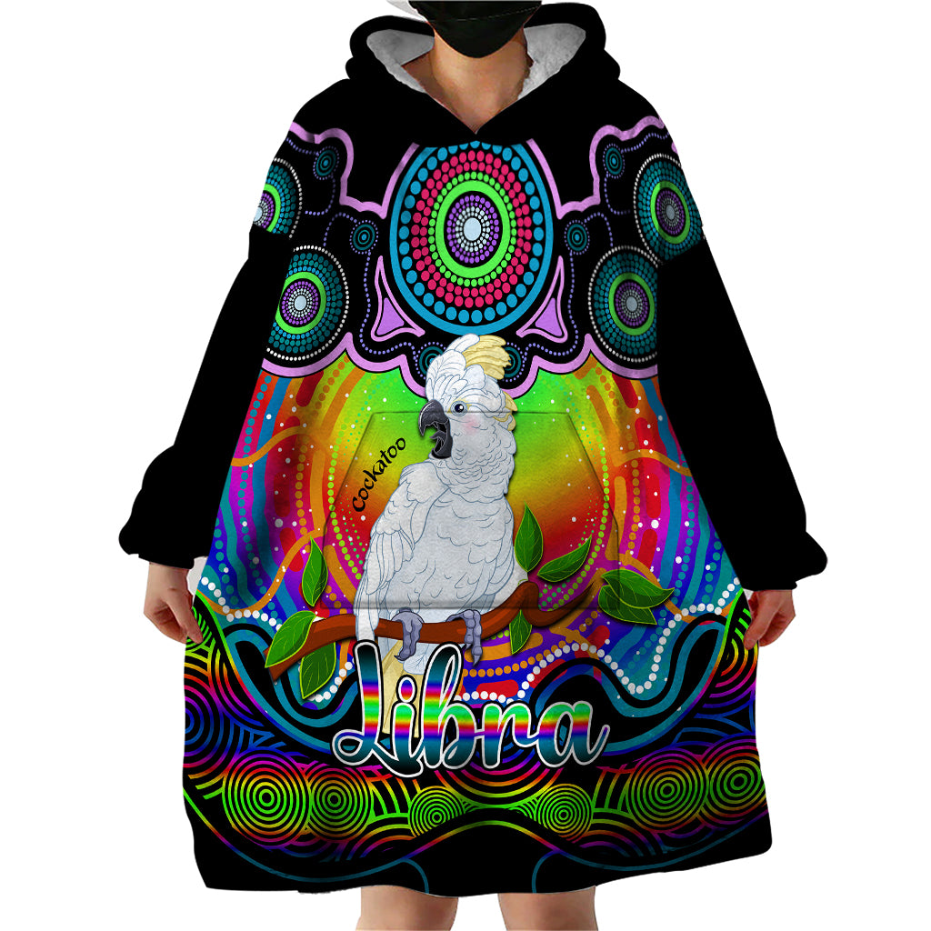 Personalised Australia Libra Cockatoo Zodiac Wearable Blanket Hoodie Auz Astrology Aboriginal - Rainbow - Vibe Hoodie Shop