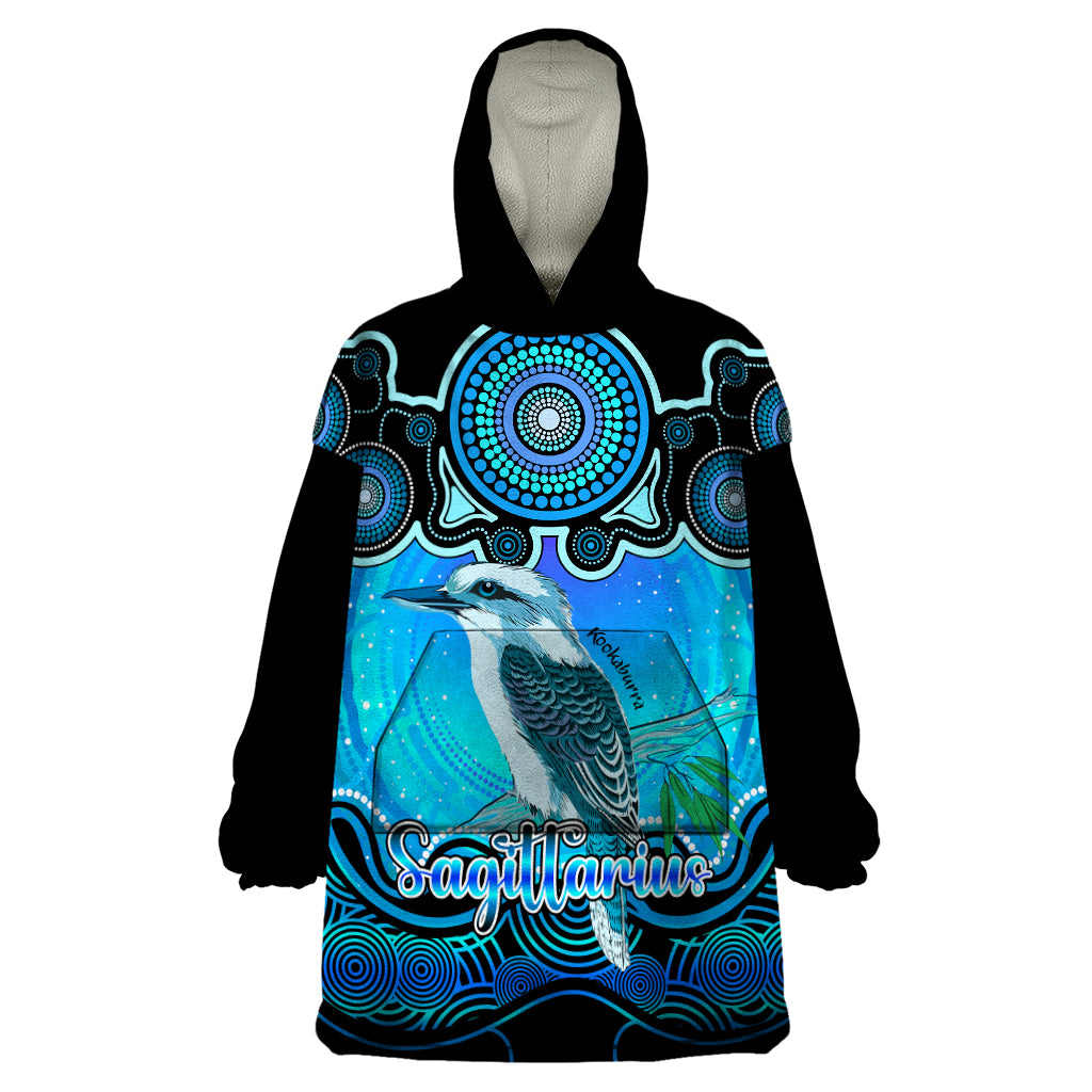 Personalised Australia Sagittarius Kookaburra Zodiac Wearable Blanket Hoodie Auz Astrology Aboriginal - Aqua - Vibe Hoodie Shop