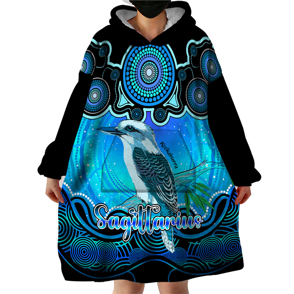 Personalised Australia Sagittarius Kookaburra Zodiac Wearable Blanket Hoodie Auz Astrology Aboriginal - Aqua - Vibe Hoodie Shop