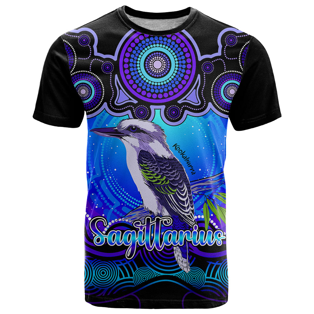 Personalised Australia Sagittarius Kookaburra Zodiac T Shirt Auz Astrology Aboriginal - Blue LT9 - Vibe Hoodie Shop