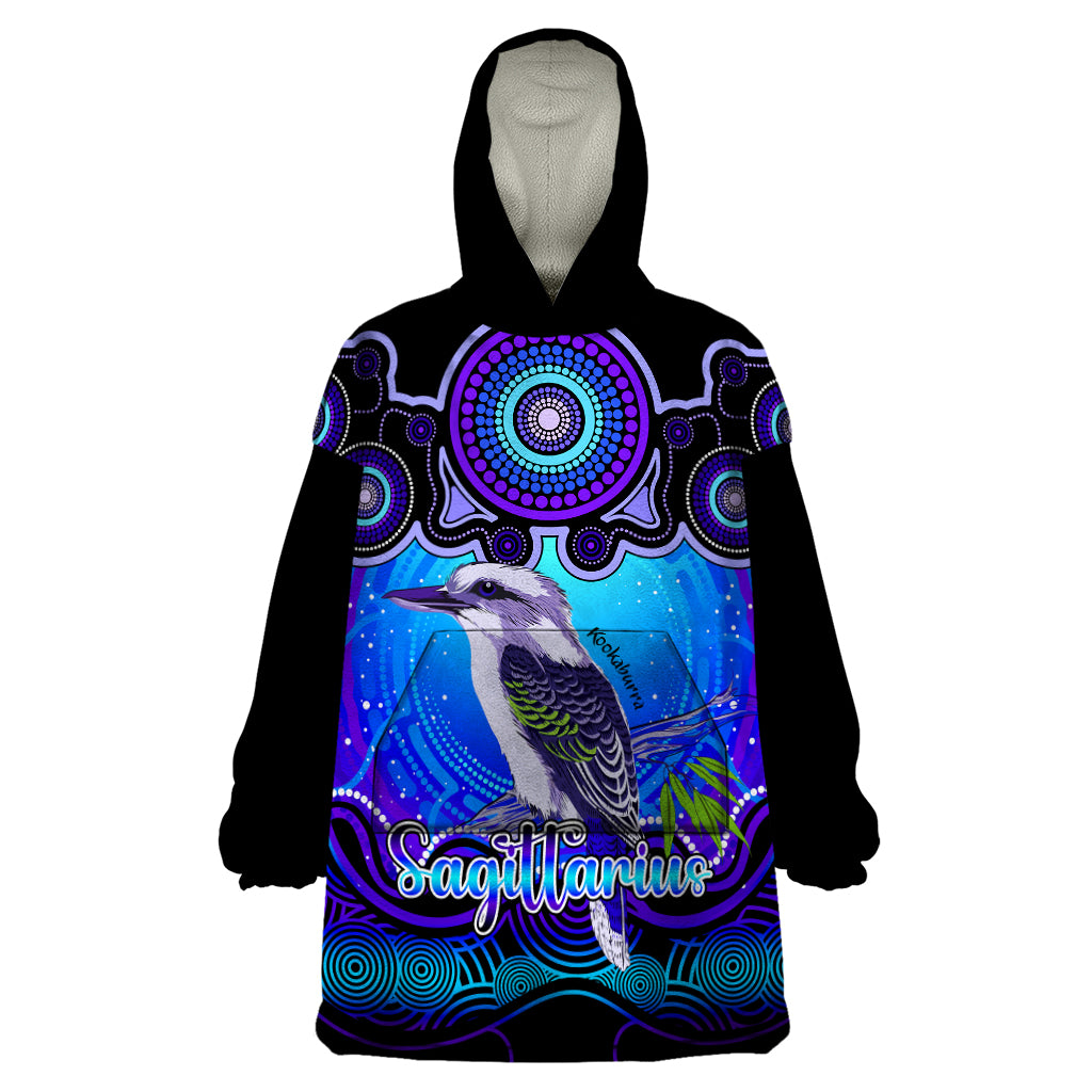 Personalised Australia Sagittarius Kookaburra Zodiac Wearable Blanket Hoodie Auz Astrology Aboriginal - Blue - Vibe Hoodie Shop