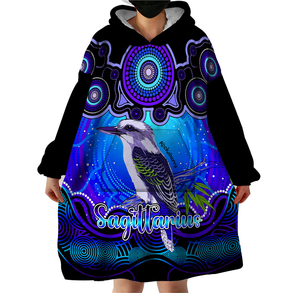 Personalised Australia Sagittarius Kookaburra Zodiac Wearable Blanket Hoodie Auz Astrology Aboriginal - Blue - Vibe Hoodie Shop