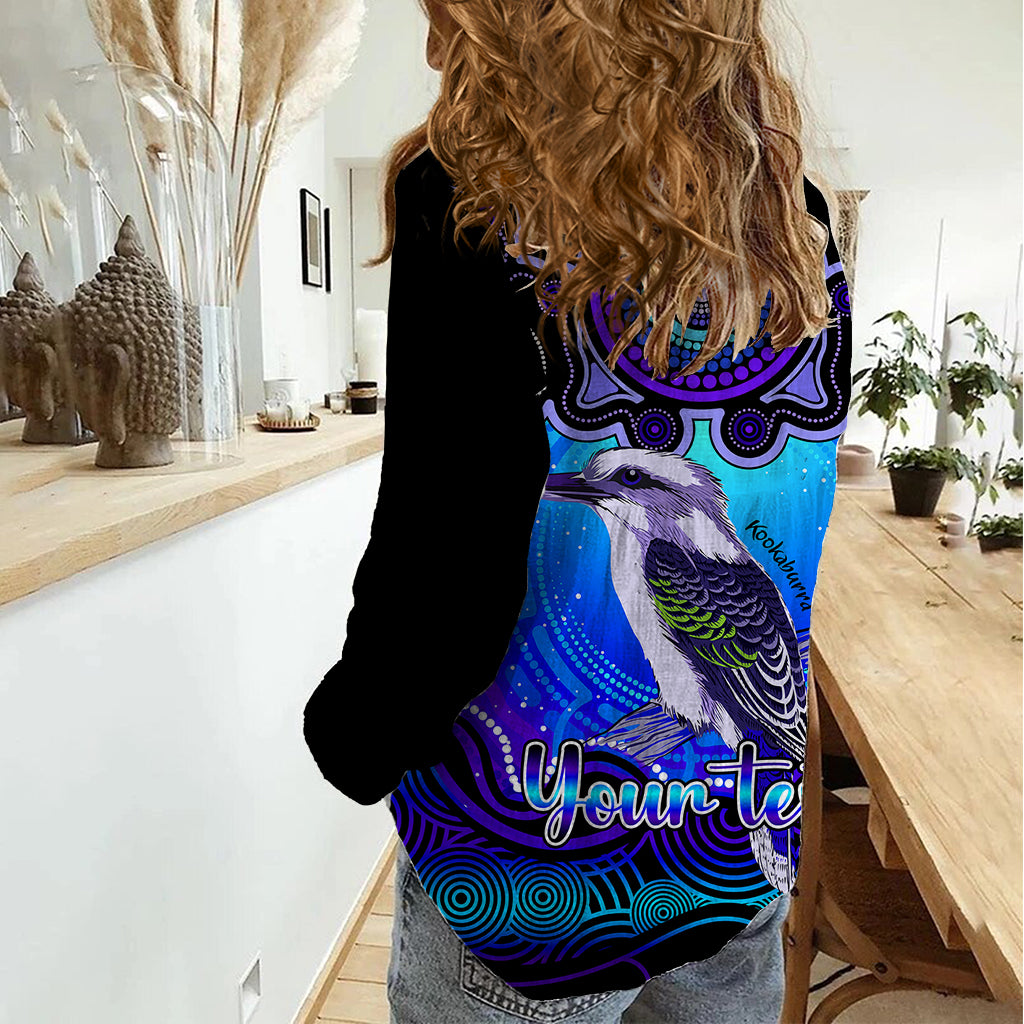 Personalised Australia Sagittarius Kookaburra Zodiac Women Casual Shirt Auz Astrology Aboriginal - Blue - Vibe Hoodie Shop
