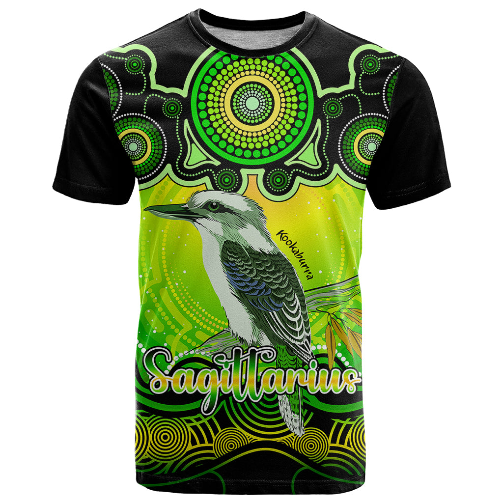 Personalised Australia Sagittarius Kookaburra Zodiac T Shirt Auz Astrology Aboriginal - Green LT9 - Vibe Hoodie Shop