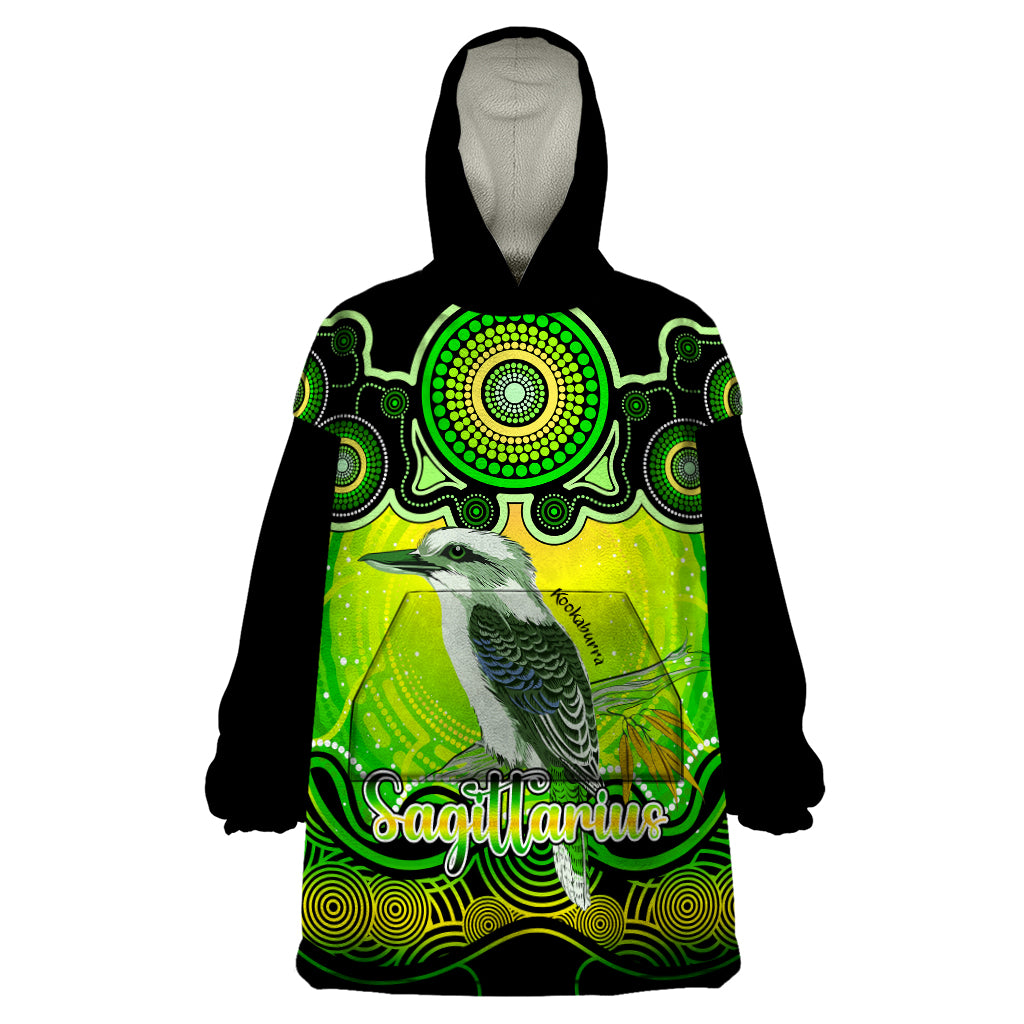 Personalised Australia Sagittarius Kookaburra Zodiac Wearable Blanket Hoodie Auz Astrology Aboriginal - Green - Vibe Hoodie Shop