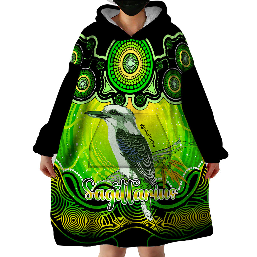 Personalised Australia Sagittarius Kookaburra Zodiac Wearable Blanket Hoodie Auz Astrology Aboriginal - Green - Vibe Hoodie Shop