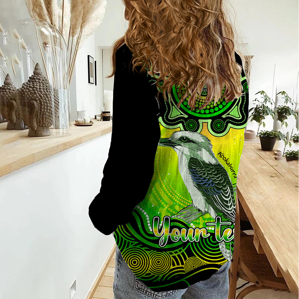 Personalised Australia Sagittarius Kookaburra Zodiac Women Casual Shirt Auz Astrology Aboriginal - Green - Vibe Hoodie Shop