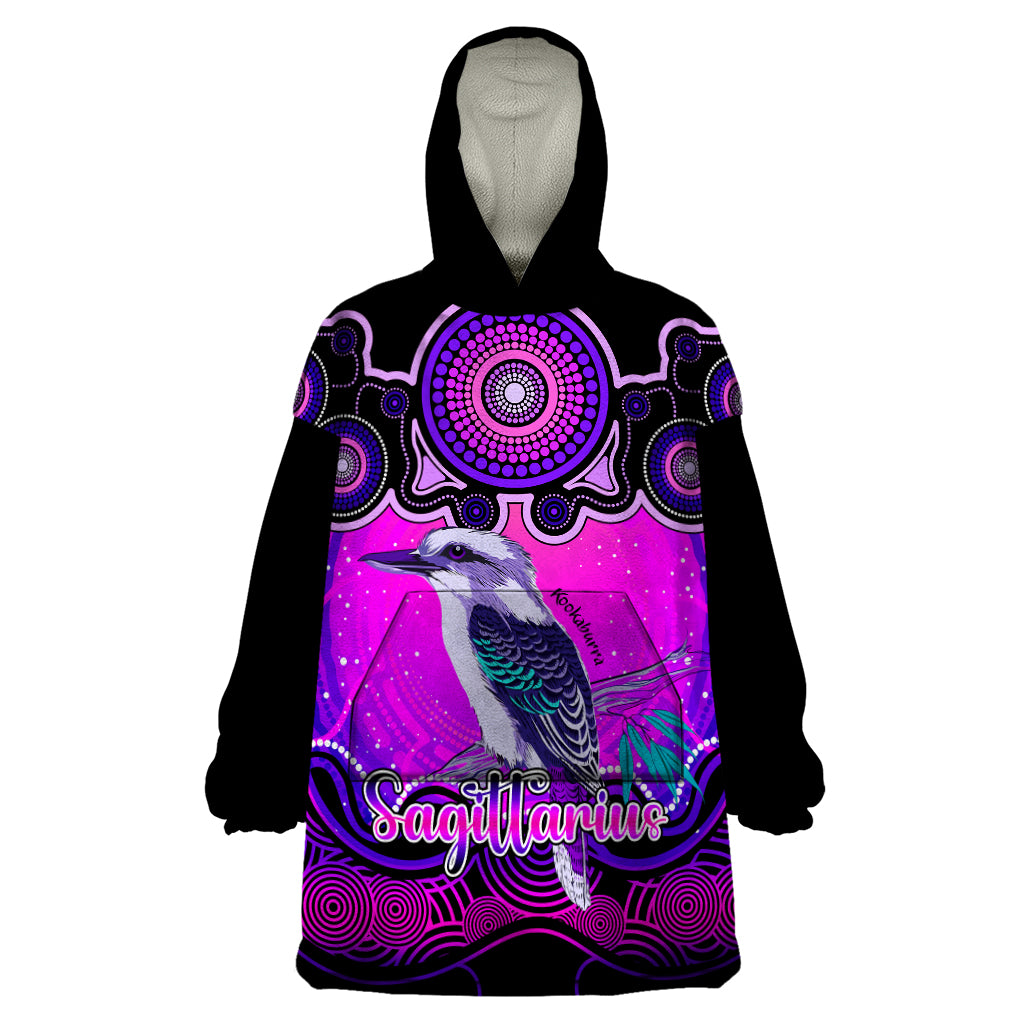 Personalised Australia Sagittarius Kookaburra Zodiac Wearable Blanket Hoodie Auz Astrology Aboriginal - Magenta - Vibe Hoodie Shop